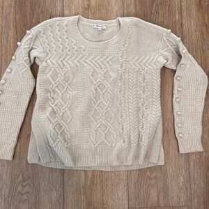 MADEWELL 100% Merino Wool Cable Knit Split Side‎ Bobble Pullover Sweater Size XS